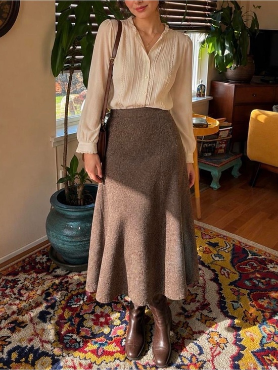 Ralph Lauren Dresses & Skirts - Ralph Lauren Brown Tweed A-Line Midi Skirt